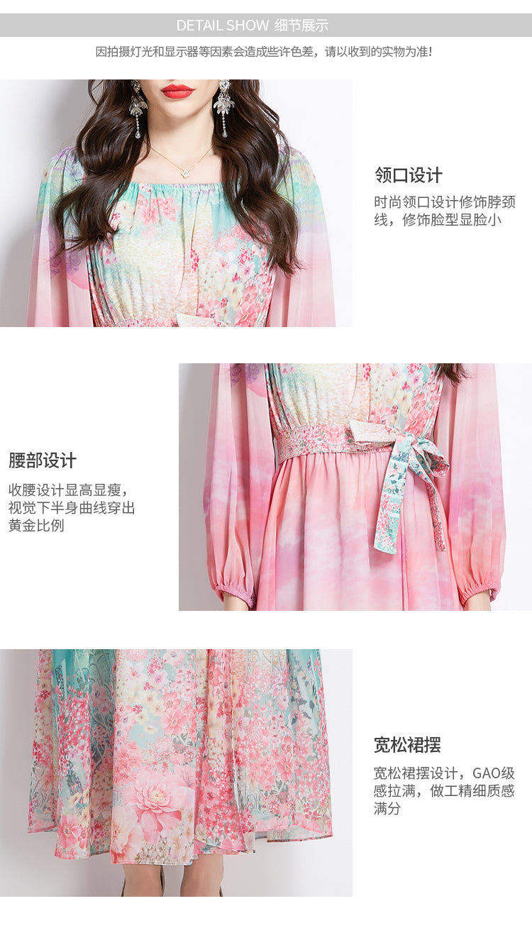 Original Design Spring/Summer Retro Flower One Shoulder Long Dress