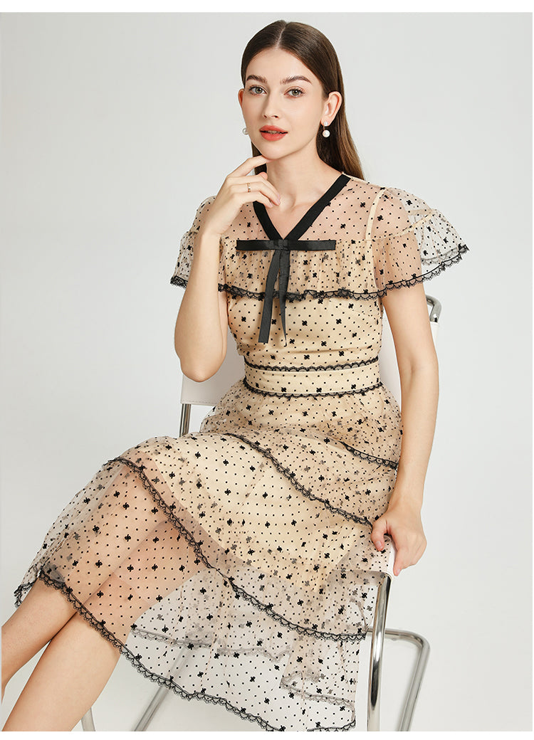 Original Design Heavy Industry Boutique Embroidery Plush Wave Point Wave style Shawl Cake Vintage Dress