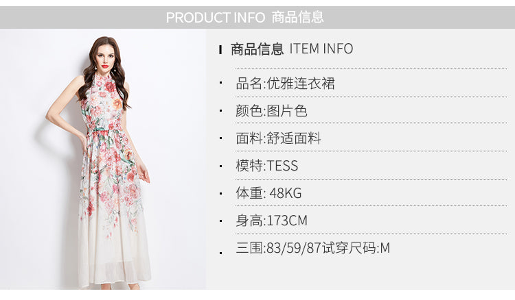 Original Design Spring/Summer Vacation New Oil Painting Flower Printed Hanging Neck Long Dress