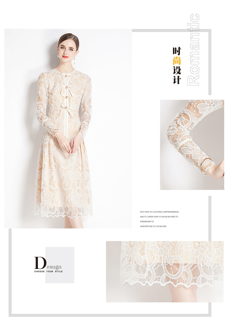 Original design for spring and summer long sleeved lace fashionable slim fit dress for women
