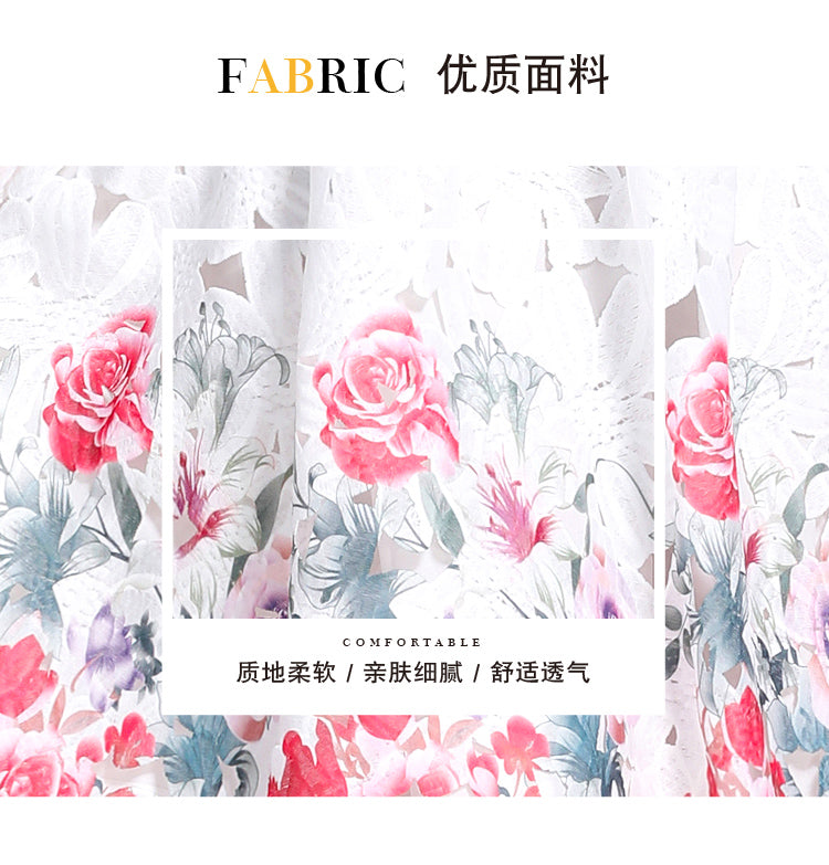 Original design mid long sleeved fashionable slimming hollow out water-soluble lace positioning mid length dress