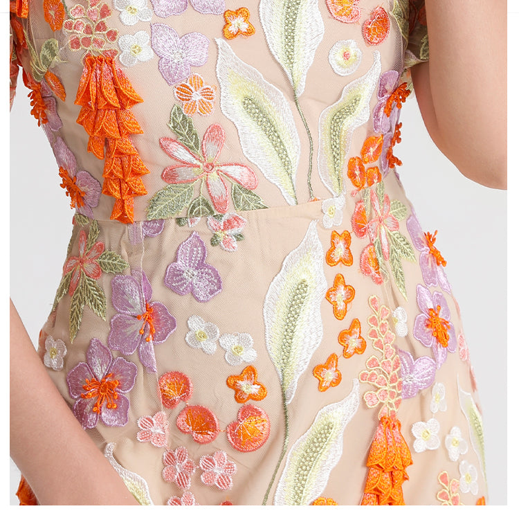 Artwork boutique handmade three-dimensional wheat ear embroidered French temperament dress