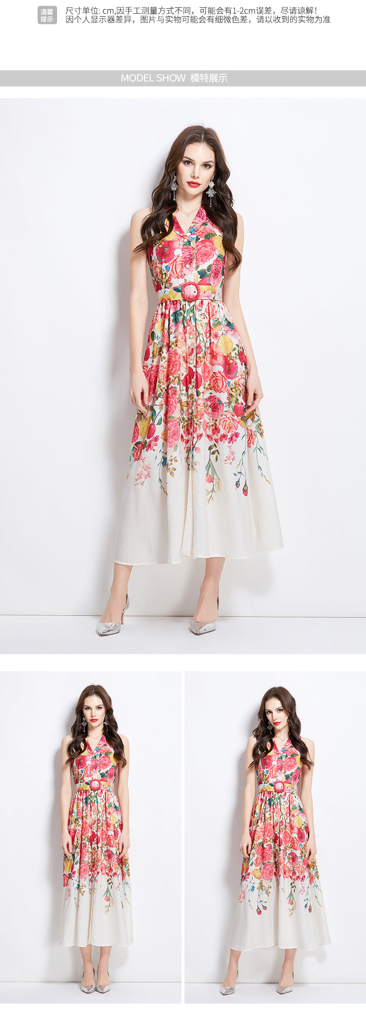 Original design for spring and summer vacation, new floral oil painting style shirt style long dress