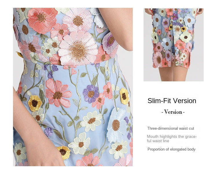 Original Design Heavy Industry Embroidered Boutique Color Handmade Customized Vintage V-neck Split Hip Wrap Dress