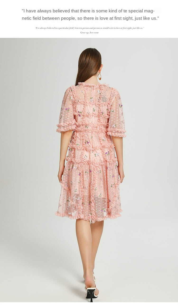 Artwork French romantic boutique custom gauze small floral embroidery short vintage cake dress