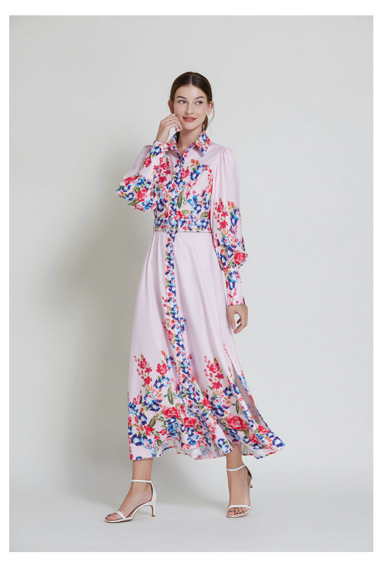 Original design lapel single breasted long dress with belt