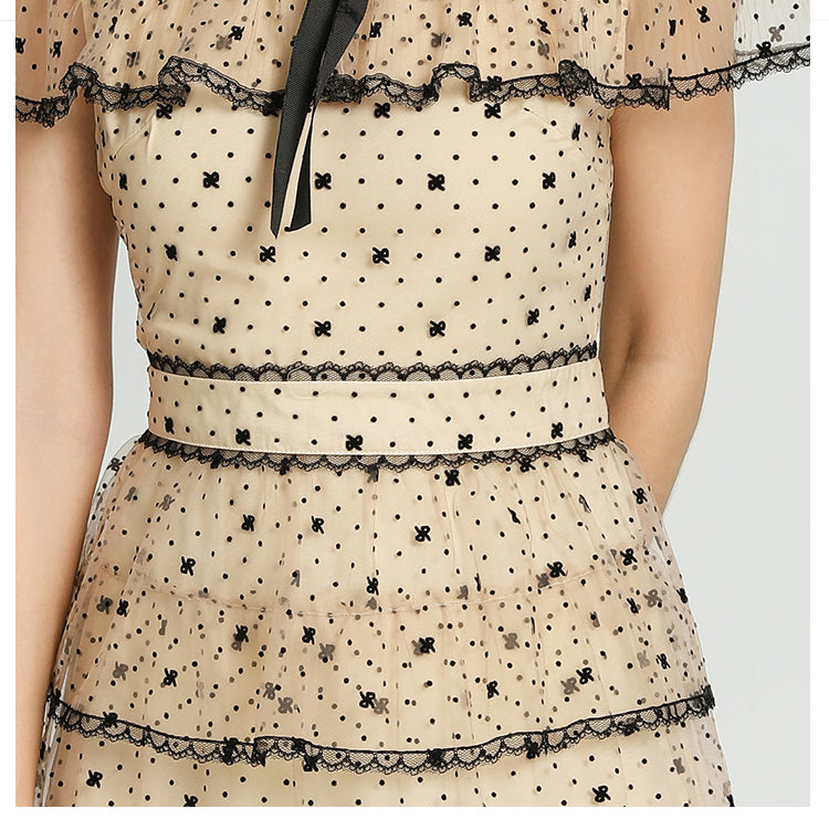 Original Design Heavy Industry Boutique Embroidery Plush Wave Point Wave style Shawl Cake Vintage Dress