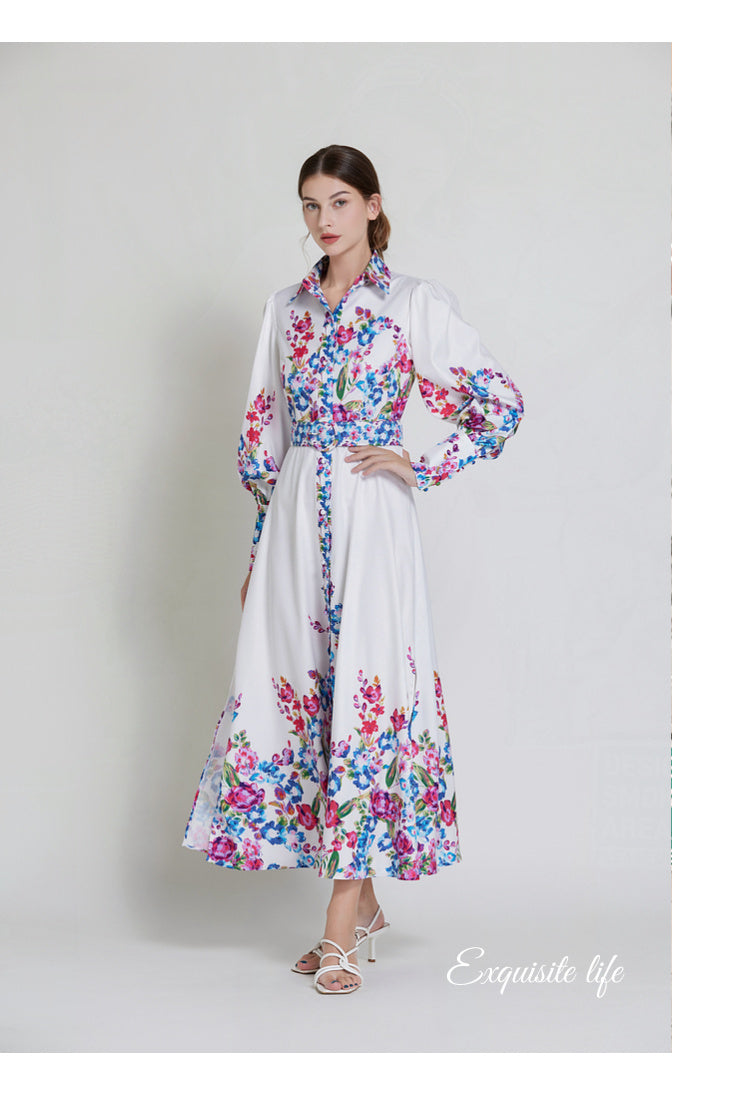 Original design lapel single breasted long dress with belt