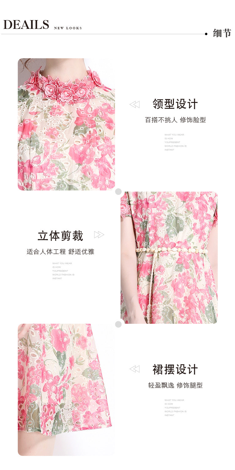 Original Design: Spring/Summer Embroidered Printed Dress for Women with a High end Style and a slimming A-line Skirt with a cinched waist