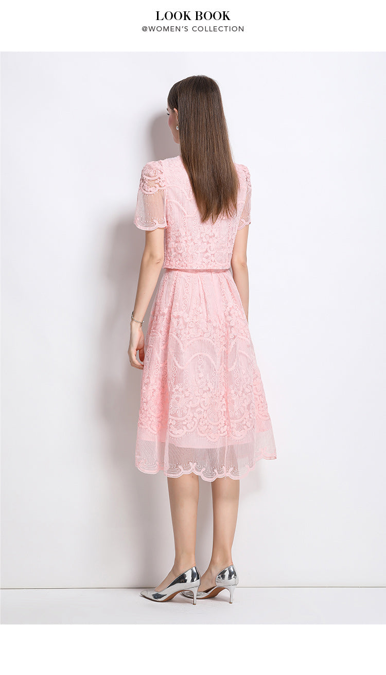 Original design for spring and summer small fragrance style set light luxury and high-end water-soluble lace skirt two-piece set
