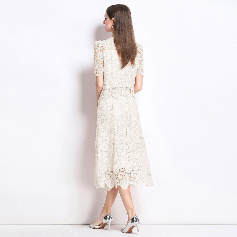 Original design for spring and summer small fragrance style set light luxury and high-end water-soluble lace skirt two-piece set
