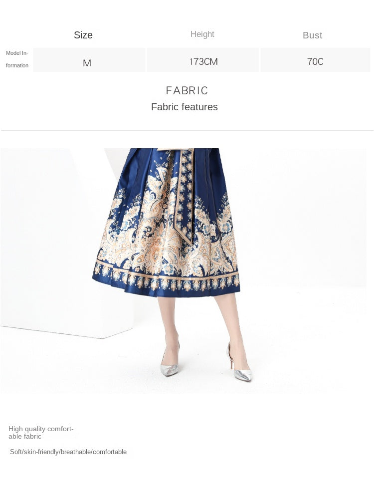 Spring/summer wrap tie style V-neck balloon sleeve long vintage print dress