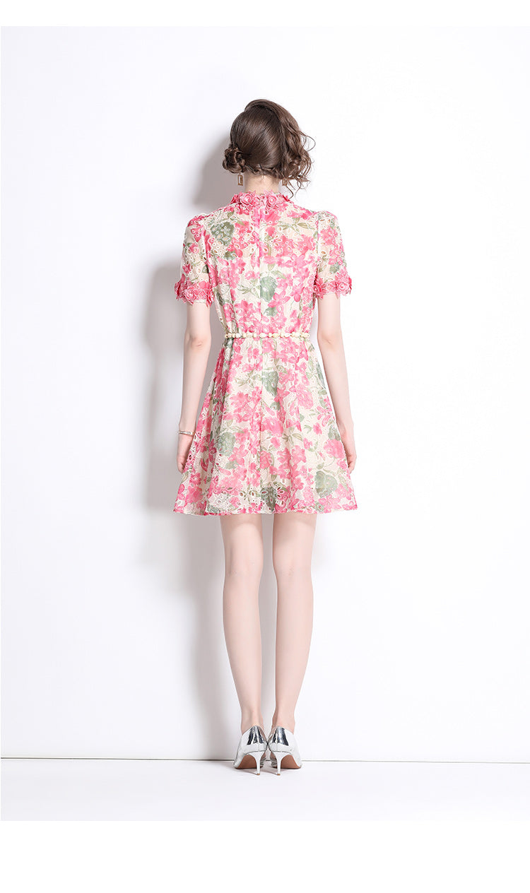 Original Design: Spring/Summer Embroidered Printed Dress for Women with a High end Style and a slimming A-line Skirt with a cinched waist