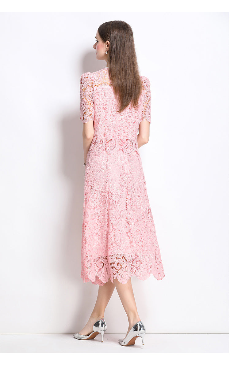 Original design for spring and summer small fragrance style set light luxury and high-end water-soluble lace skirt two-piece set