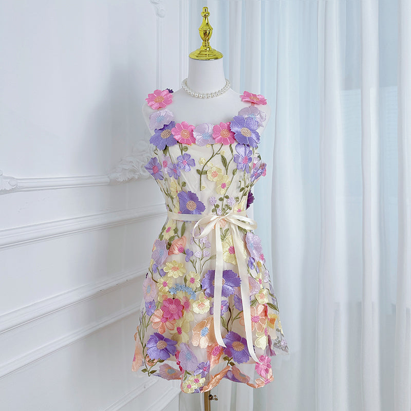 Original Design Embroidered Boutique Color Stereoscopic Handmade Flower Binding Adjustable Strap Strap Dress