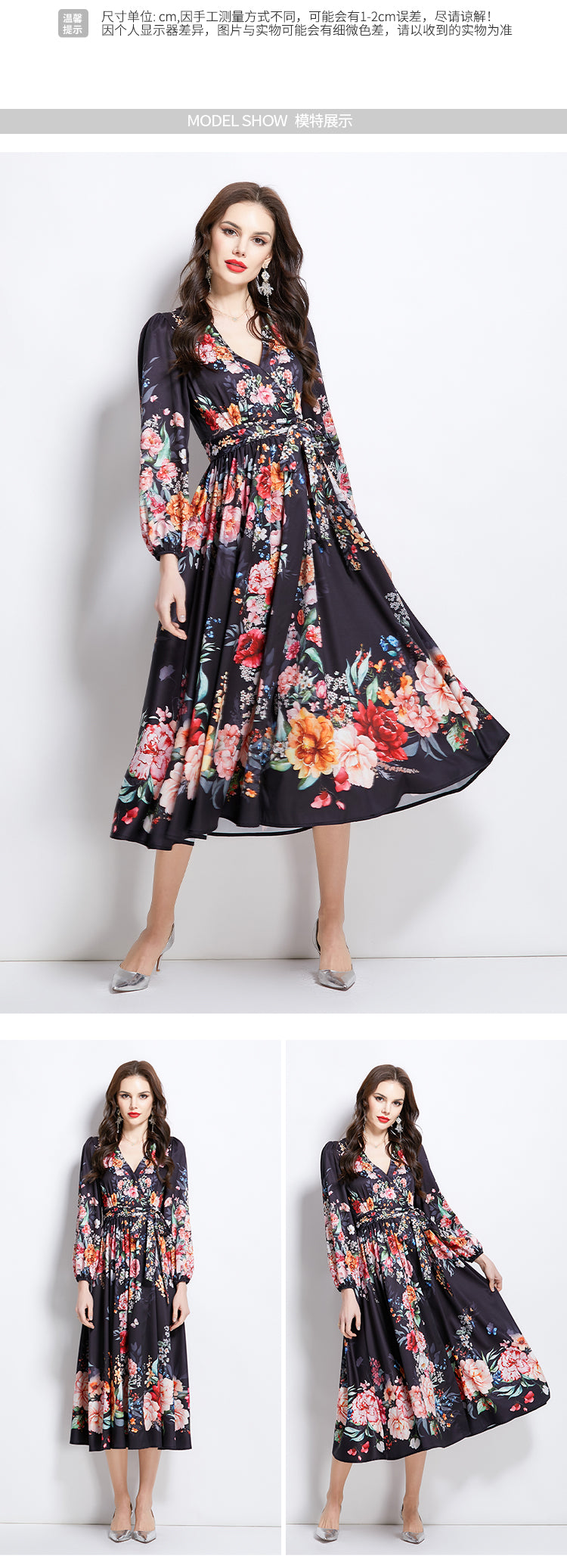 Original Design Spring/Summer Oil Painting Flower Pattern Wrapped Mid length Dress