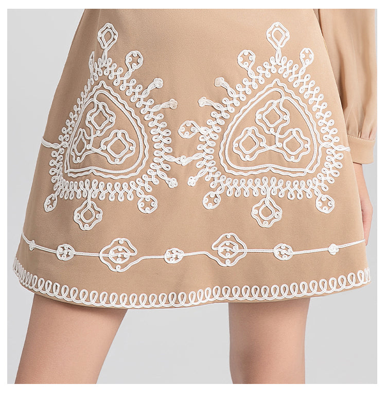 Original Design Women's Light Luxury Heavy Industry Chiffon Splicing Plate Belt Embroidered High Waist Show Thin Temperament Dress