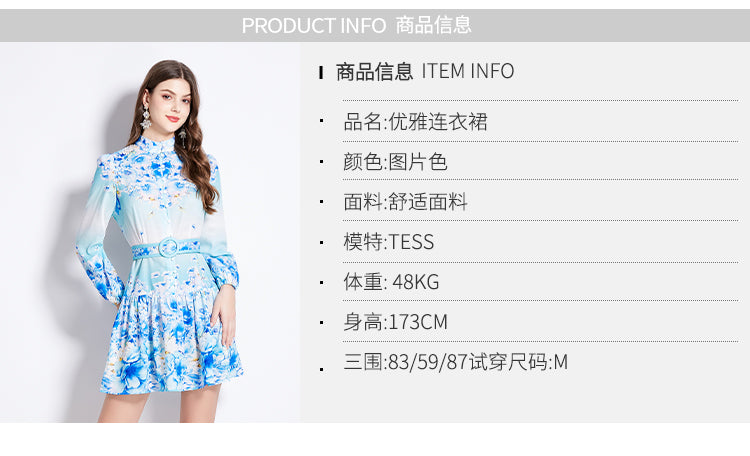 Original Design Spring/Summer Autumn Vacation New Flower Oil Painting Style Stand up Collar Long Dress