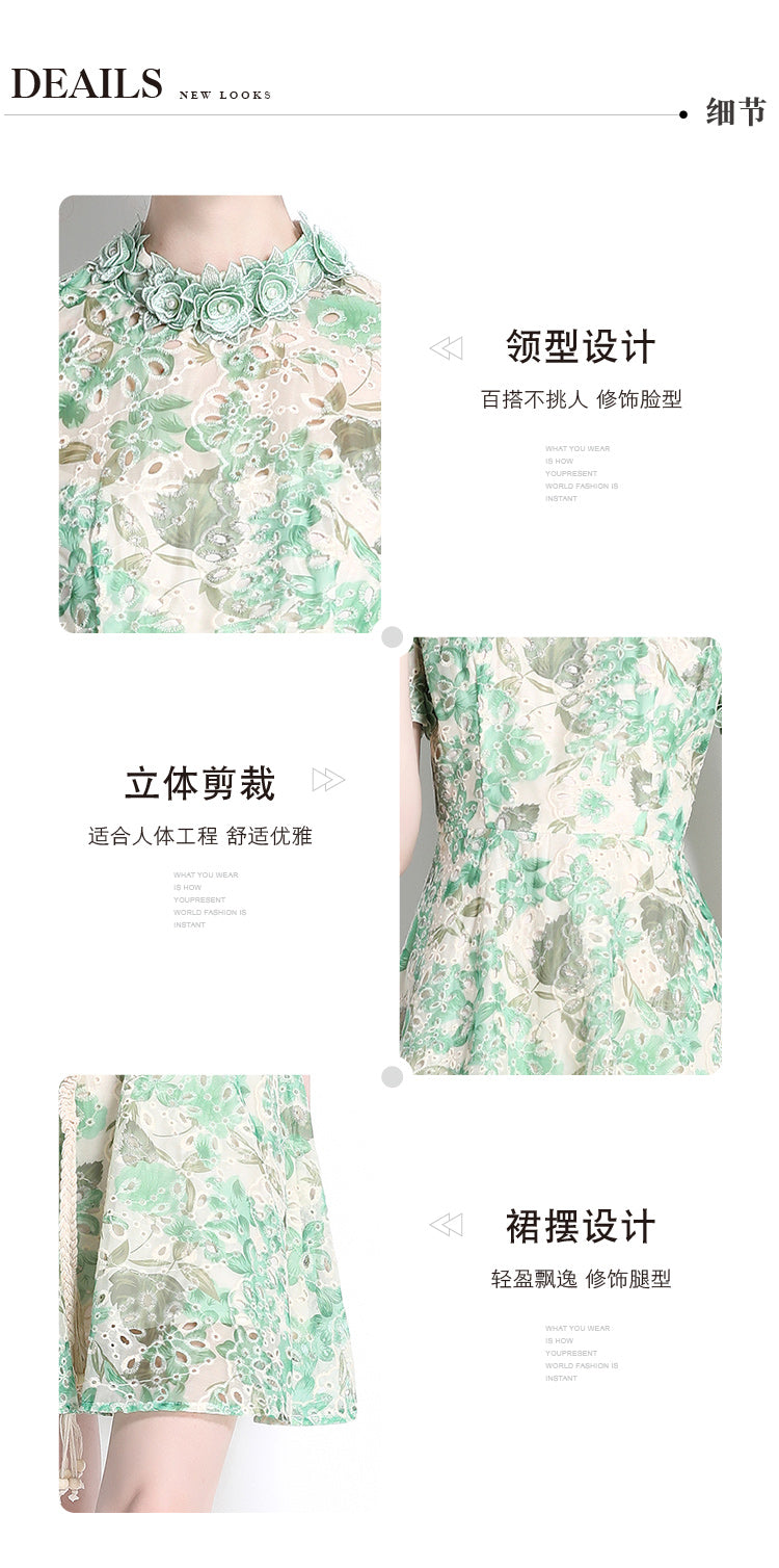Original Design: Spring/Summer Embroidered Printed Dress for Women with a High end Style and a slimming A-line Skirt with a cinched waist