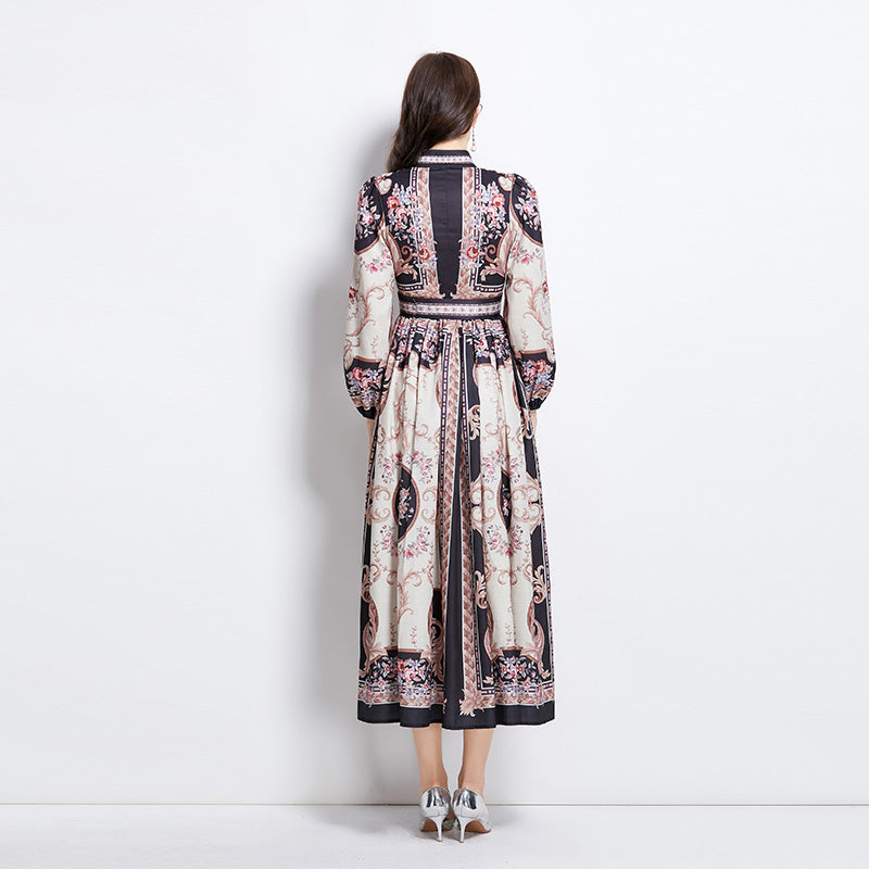 Original Design Spring/Summer Oil Painting Flower Pattern Wrapped Mid length Dress