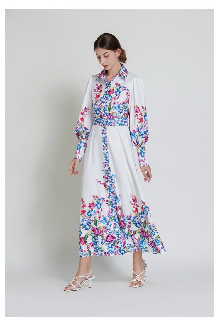 Original design lapel single breasted long dress with belt