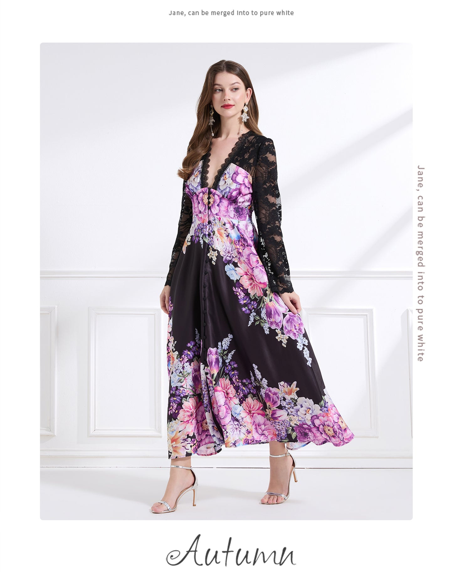 Original design - resort-inspired lace patchwork print cinched waist maxi dress with ruffles
