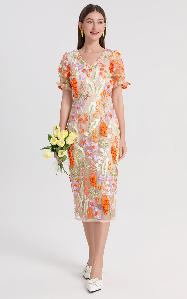 Artwork boutique handmade three-dimensional wheat ear embroidered French temperament dress