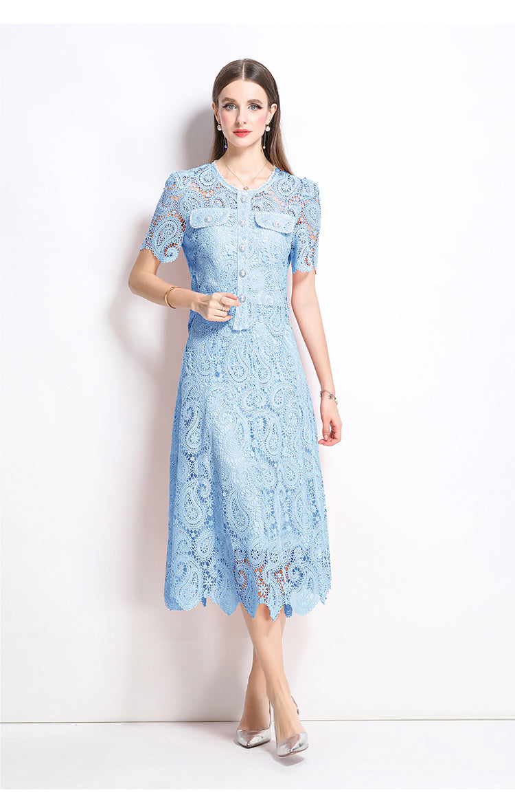 Original design for spring and summer small fragrance style set light luxury and high-end water-soluble lace skirt two-piece set