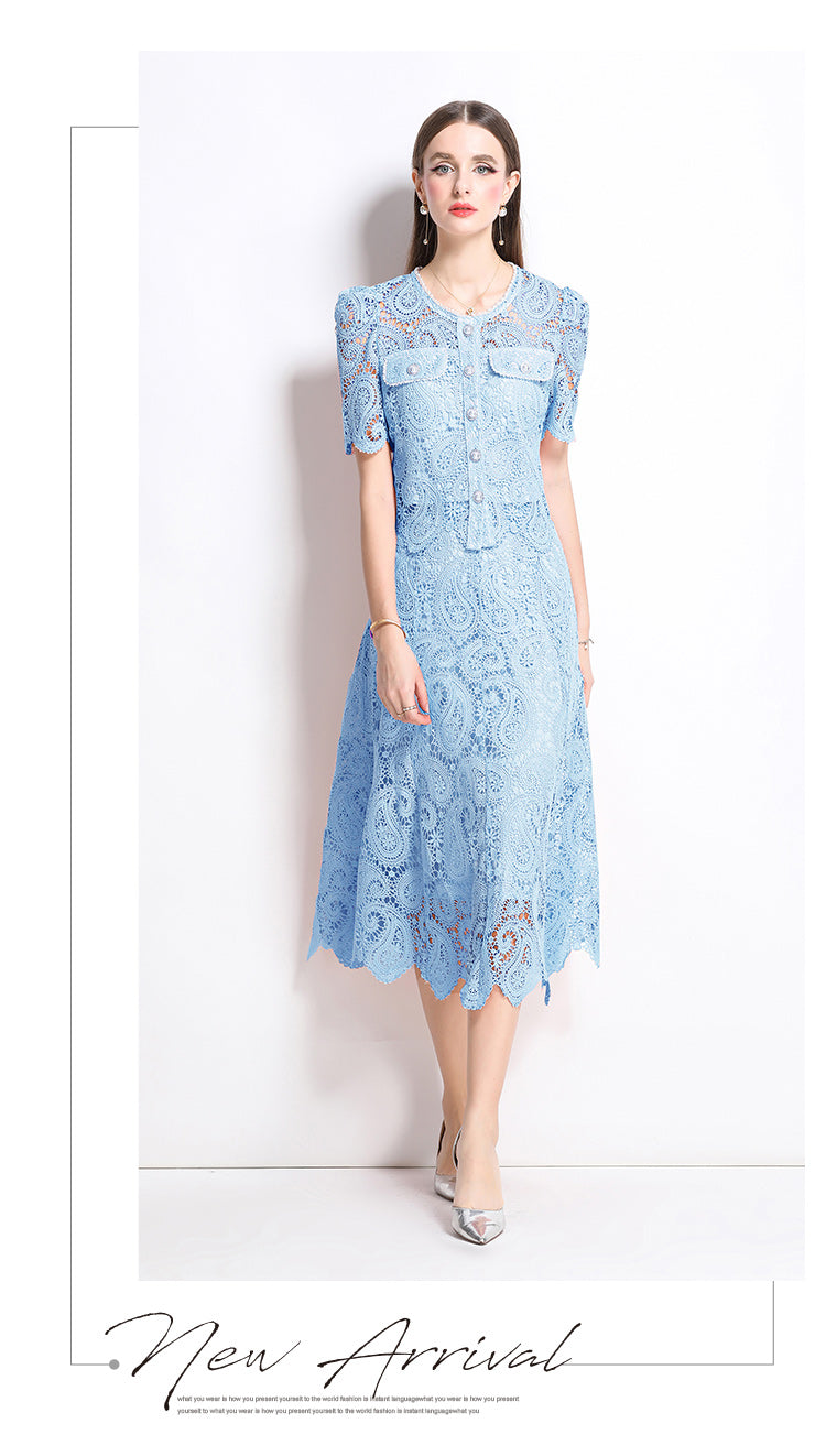 Original design for spring and summer small fragrance style set light luxury and high-end water-soluble lace skirt two-piece set