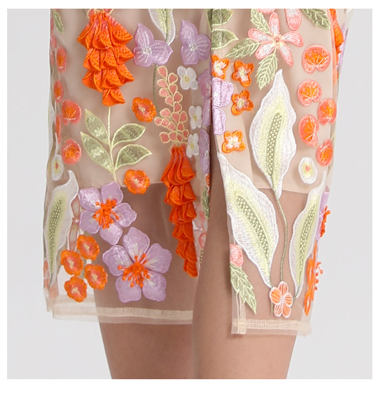 Original Design Handmade Three Dimensional Wheat Sprout Embroidered French Style Dress