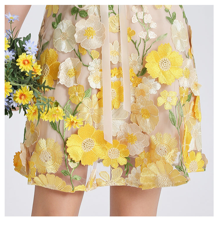 Original Design Embroidered Boutique Color Stereoscopic Handmade Flower Binding Adjustable Strap Strap Dress