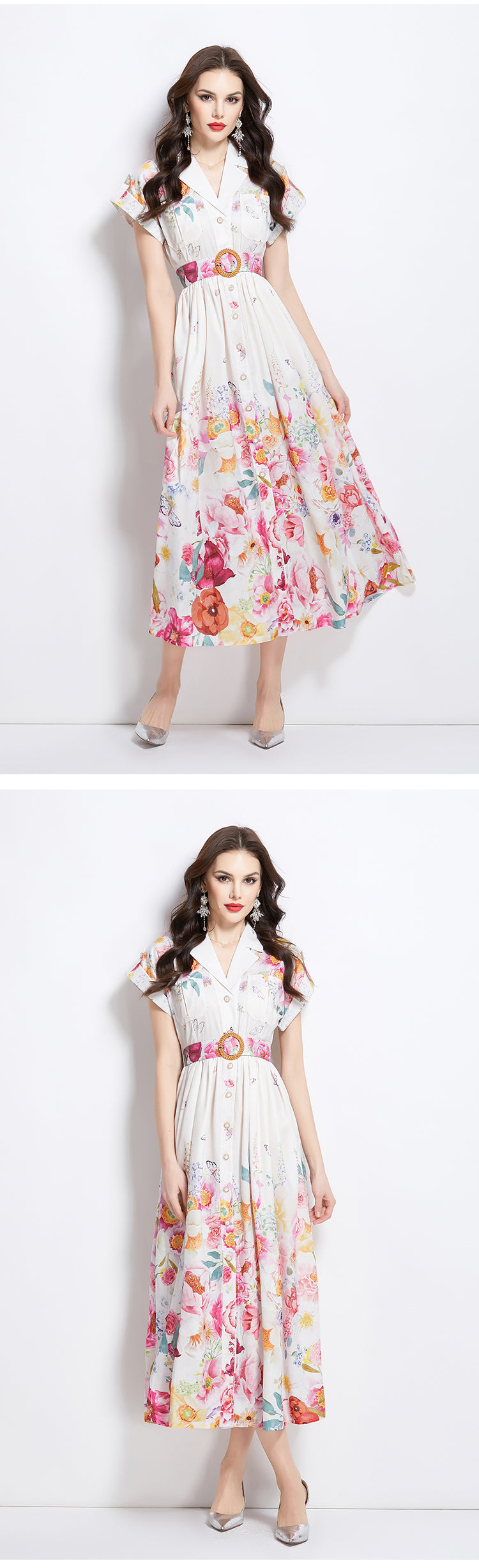 Original design spring/summer new floral oil painting style maxi dress