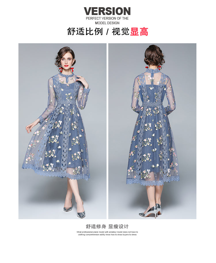 Original Design Heavy Industry Fine Embroidery Mesh French Long Style Super Fairy Sweet Dress