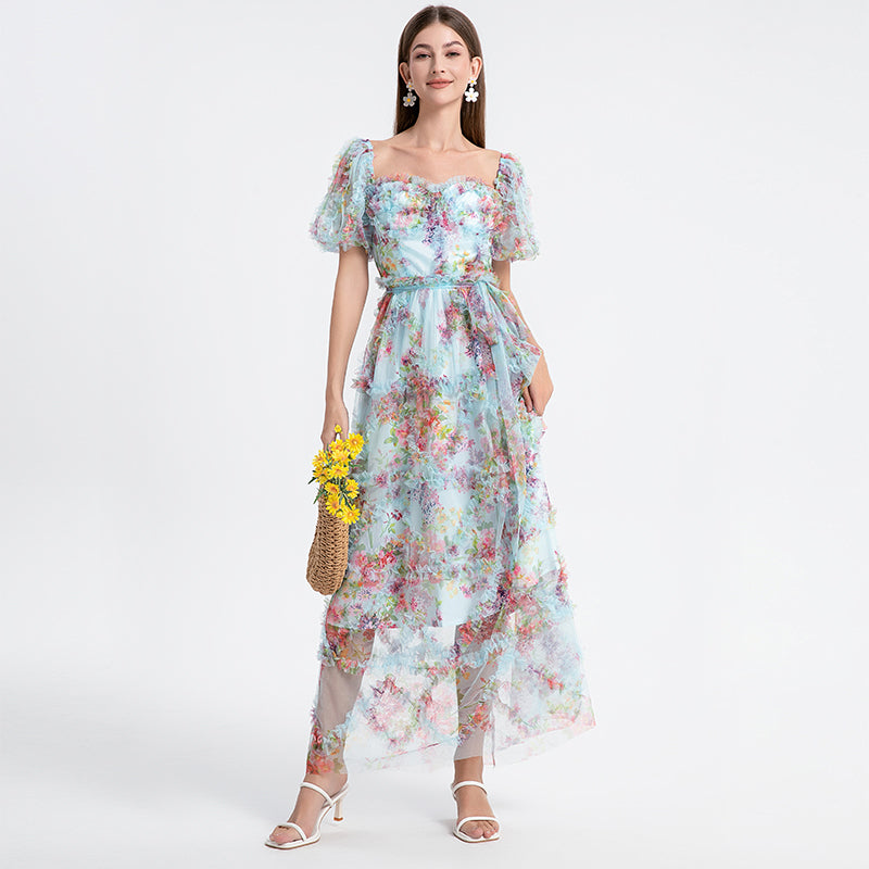 Blue beauty heavy industry boutique palace style French romantic waist cake dress