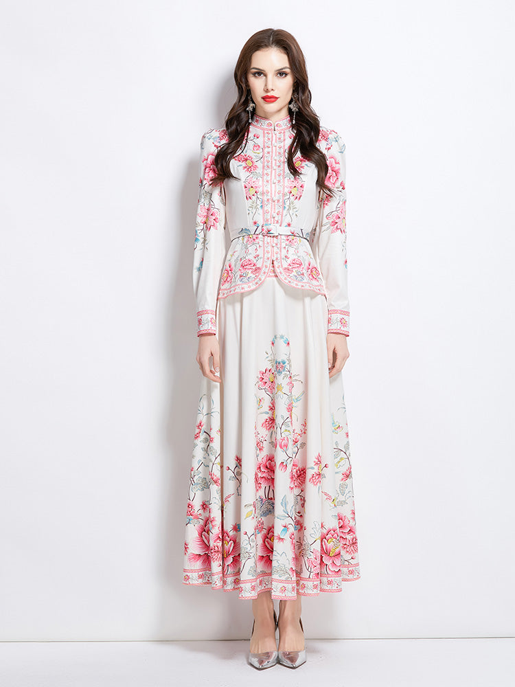 Original design for spring and summer ethnic style shirt top, mid length skirt set