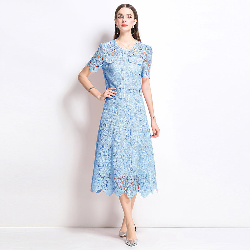 Original design for spring and summer small fragrance style set light luxury and high-end water-soluble lace skirt two-piece set