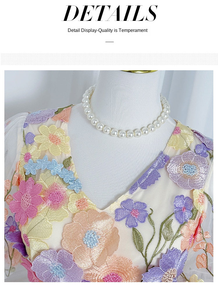 Original Design Heavy Industry Embroidered Boutique Color Handmade Customized Vintage V-neck Split Hip Wrap Dress