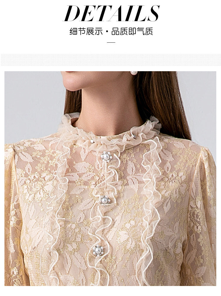 Original Design Heavy Industry Boutique Lace Splicing Coarse tweed Temperament Fake Two Small Fragrant Nail Bead Dresses