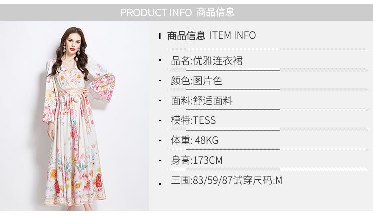 Original Design Spring/Summer New Oil Painting Flower Pattern Wrapped Mid length Dress