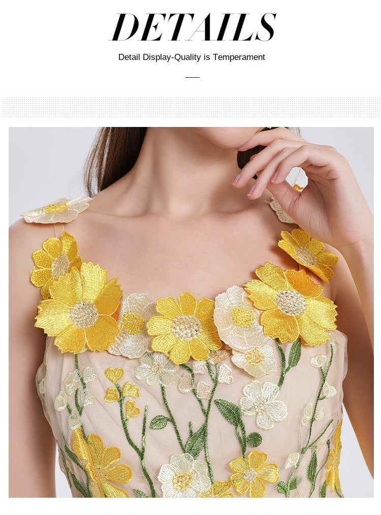 Original Design Embroidered Boutique Color Stereoscopic Handmade Flower Binding Adjustable Strap Strap Dress