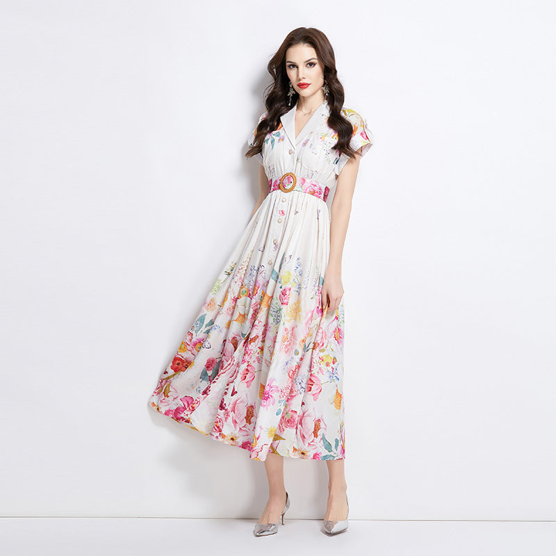 Original design spring/summer new floral oil painting style maxi dress