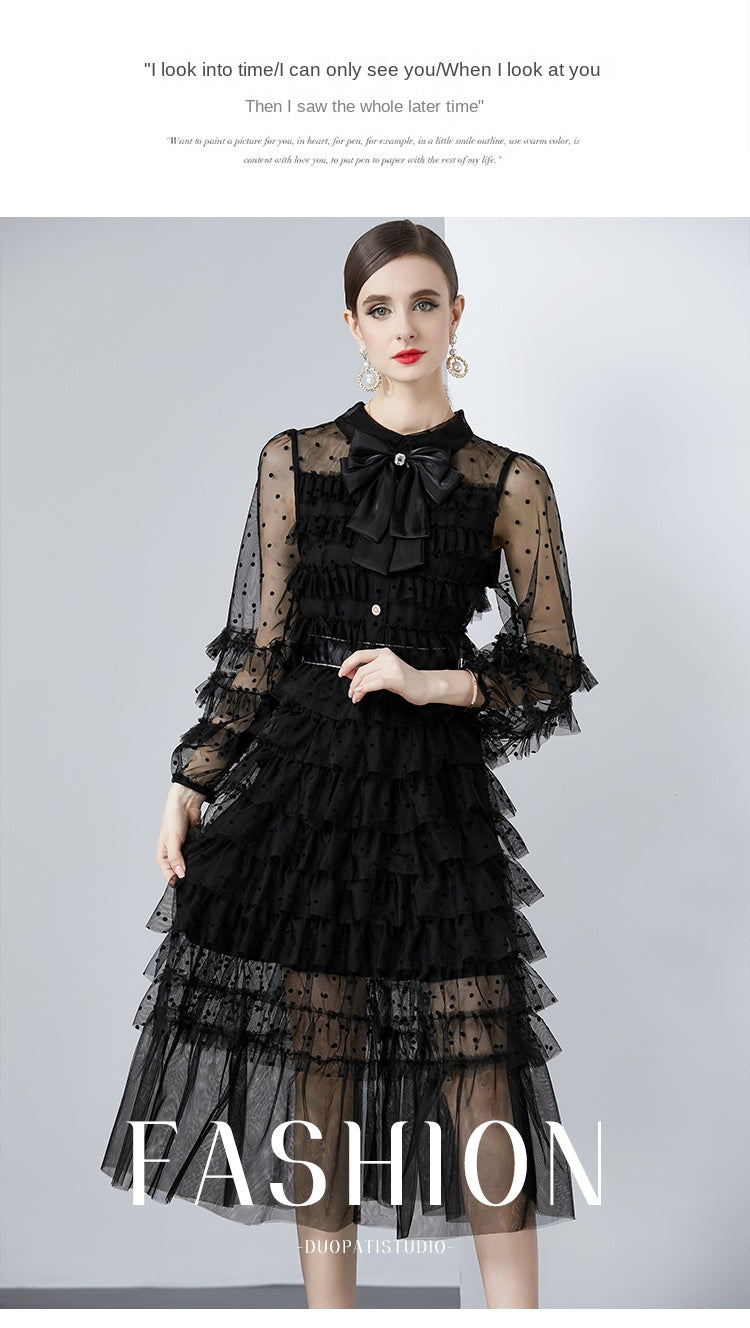 Original design polka dot small fragrance boutique fashion big bow cake skirt
