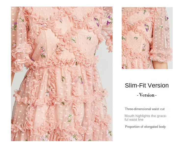 Artwork French romantic boutique custom gauze small floral embroidery short vintage cake dress