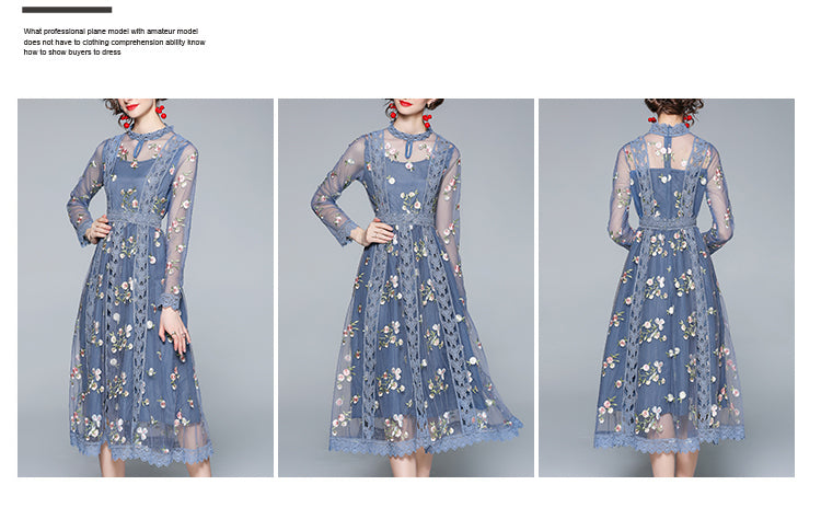 Original Design Heavy Industry Fine Embroidery Mesh French Long Style Super Fairy Sweet Dress