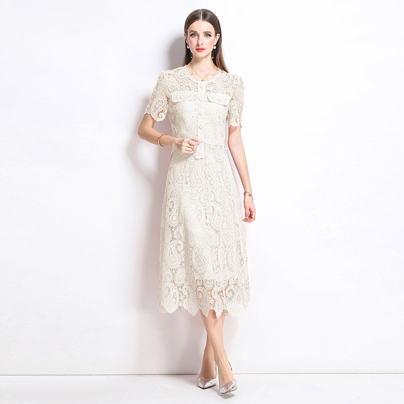 Original design for spring and summer small fragrance style set light luxury and high-end water-soluble lace skirt two-piece set