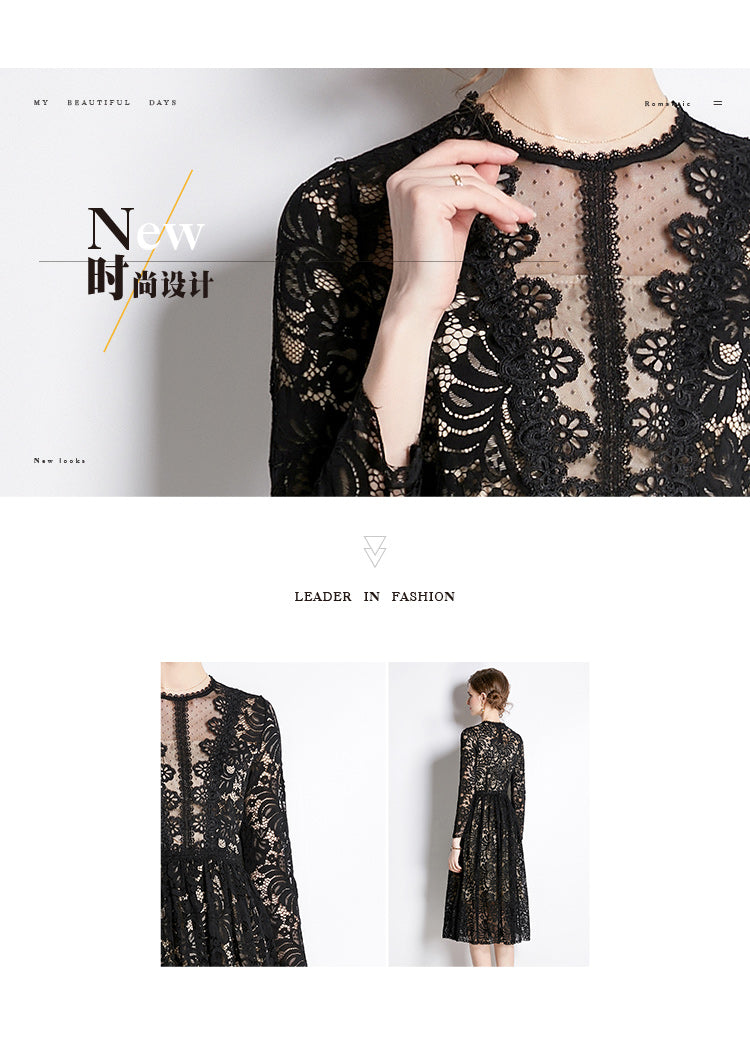 Original design for spring and summer lace slim fit lace dress with a slimming and age reducing mid length skirt for women