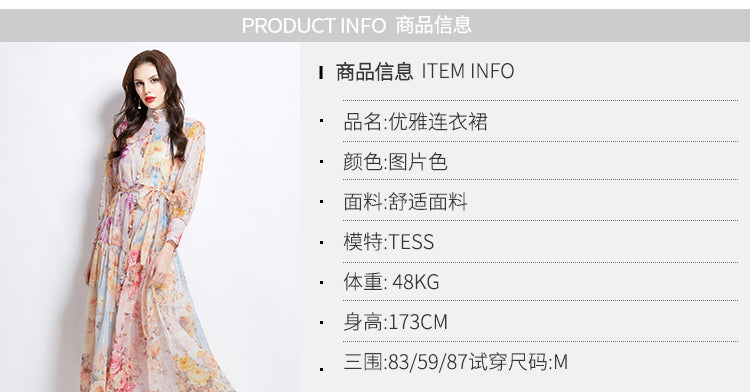 Original design: Spring/Summer ethnic style retro stand up collar lantern sleeve printed dress