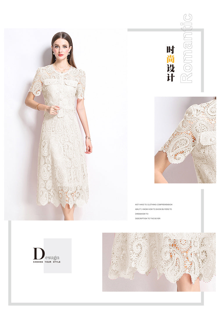 Original design for spring and summer small fragrance style set light luxury and high-end water-soluble lace skirt two-piece set