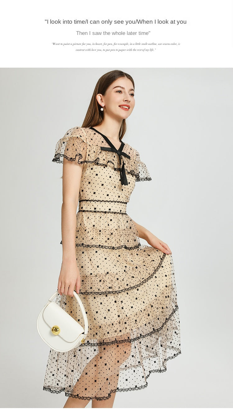 Original Design Heavy Industry Boutique Embroidery Plush Wave Point Wave style Shawl Cake Vintage Dress