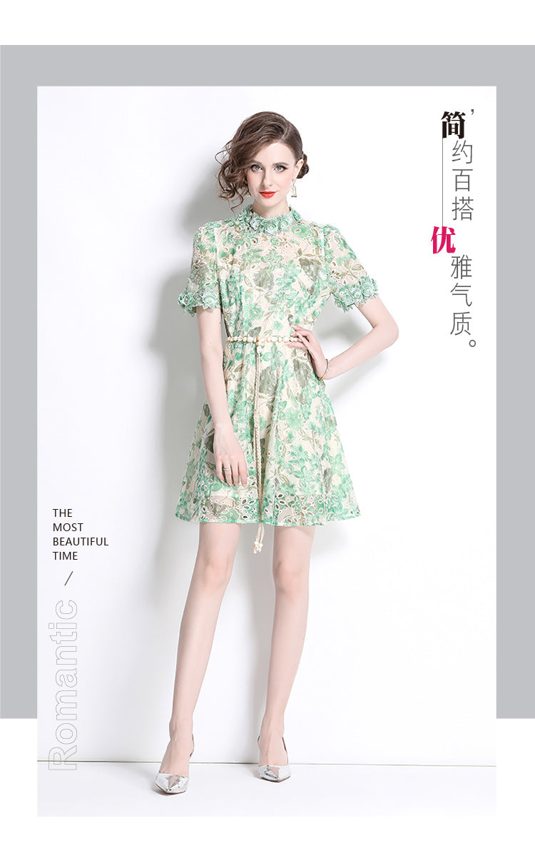 Original Design: Spring/Summer Embroidered Printed Dress for Women with a High end Style and a slimming A-line Skirt with a cinched waist